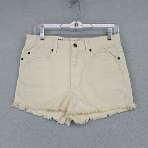 RVCA High Rise Cut Off Denim Shorts Womens 26 Beige 100% Cotton Beach Skater